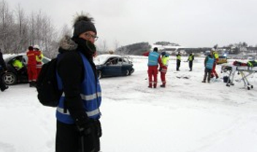 Hrafnhildur á verklegri æfingu bráðatækninema og slökkviliðs í Noregi